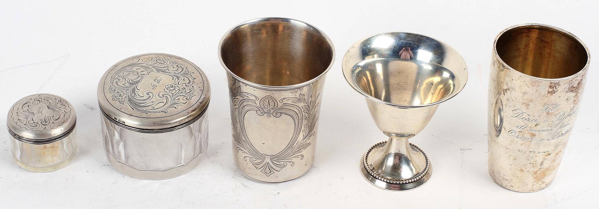 PARTI SILVER, 5 delar, bl a GAB och K Anderson, 1800-1900-tal.