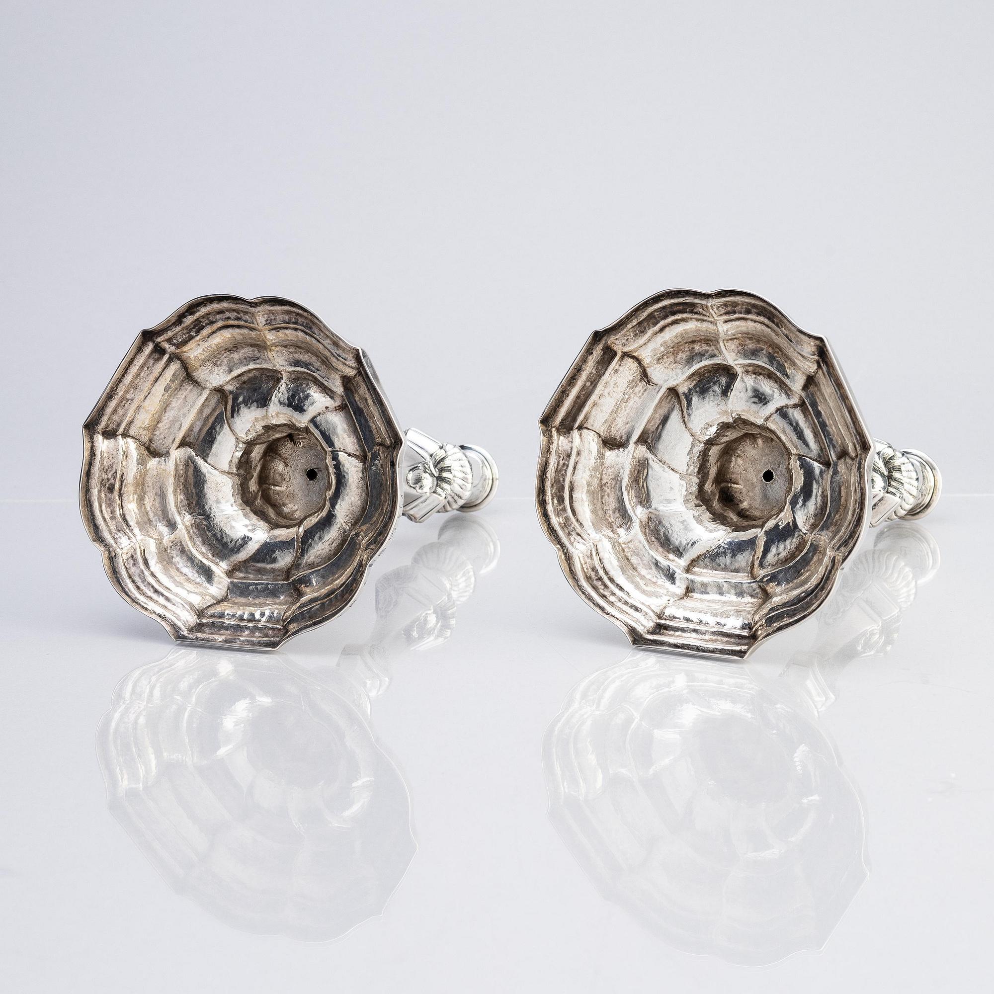 A pair of Swedish silver candlesticks, marks of Lorenz Swan, Nyköping 1759.