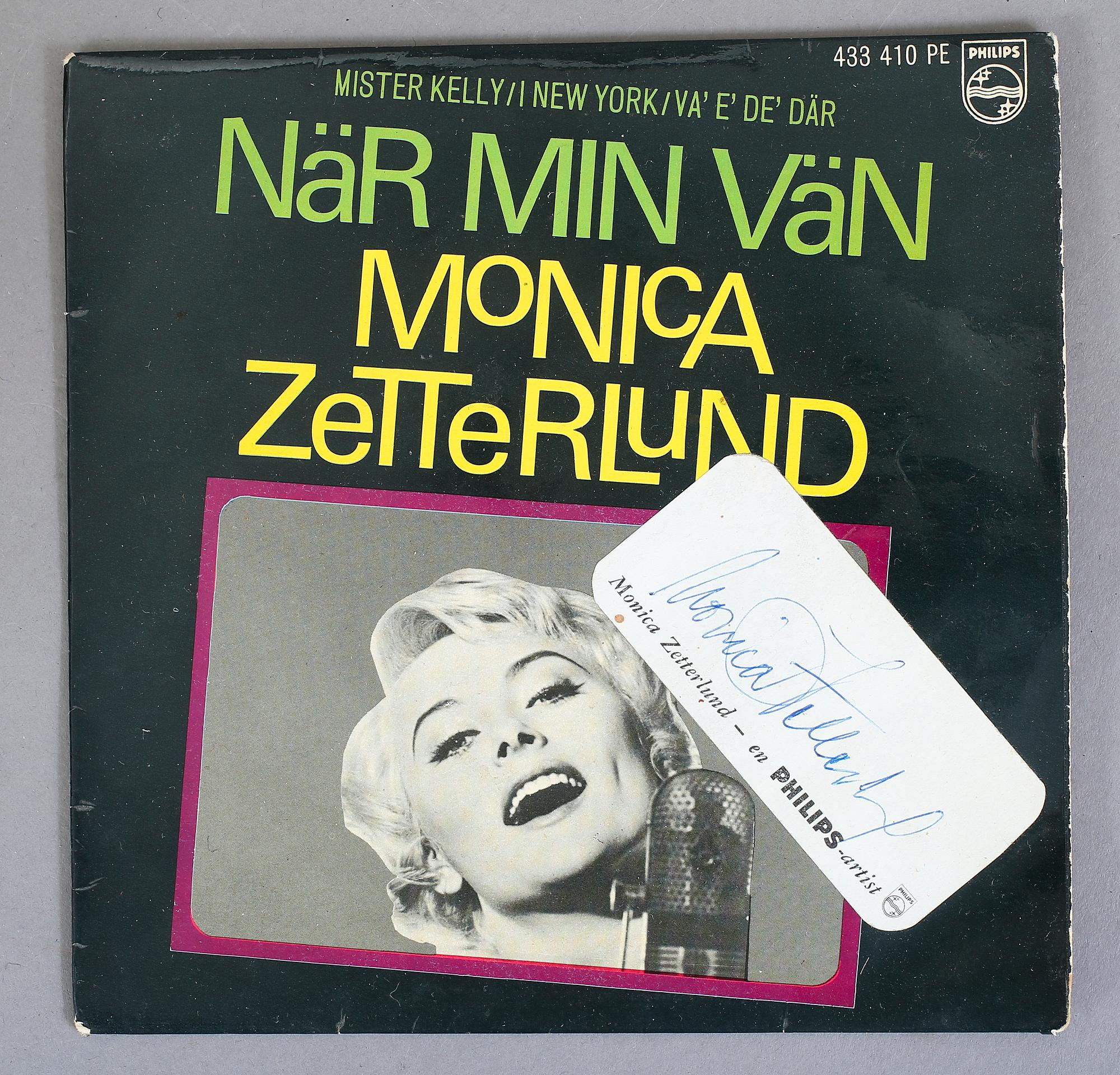 PARTI GRAMMOFONSKIVOR, ca 40 st, samt AUTOGRAF Monica Zetterlund.