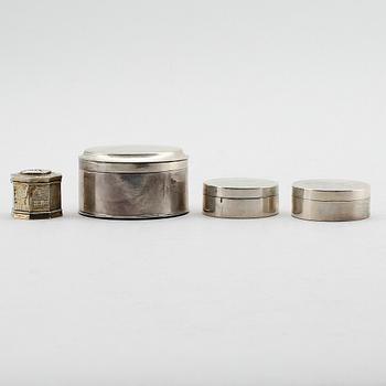 DOSOR, 4 st, silver, svenska stämplar, 1800-tal. Total vikt ca 215 gram.