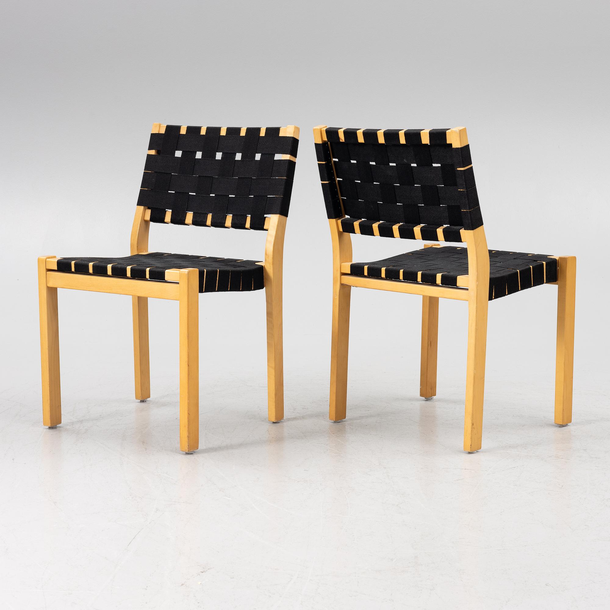 Alvar Aalto, six model 611 chairs, Artek, Finland.