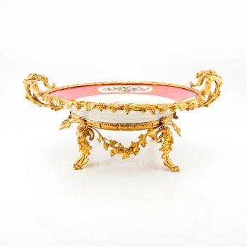 Footed Bowl in Louis XV Style, Likely France, Late 19th Century, Porcelain and Bronze.