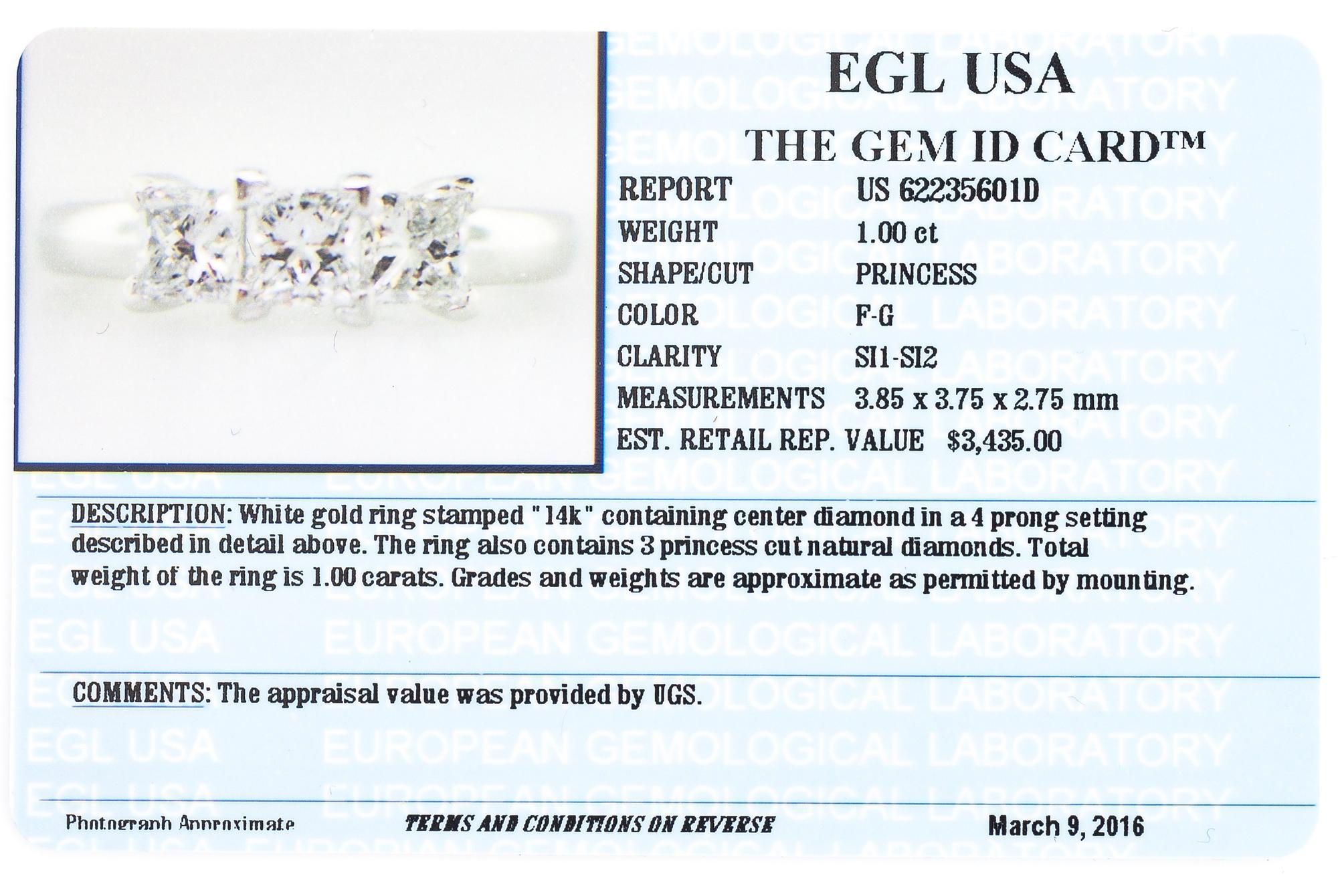 SORMUS, 14K valkokultaa, princesshiottuja timantteja n. 1.00 ct yht.