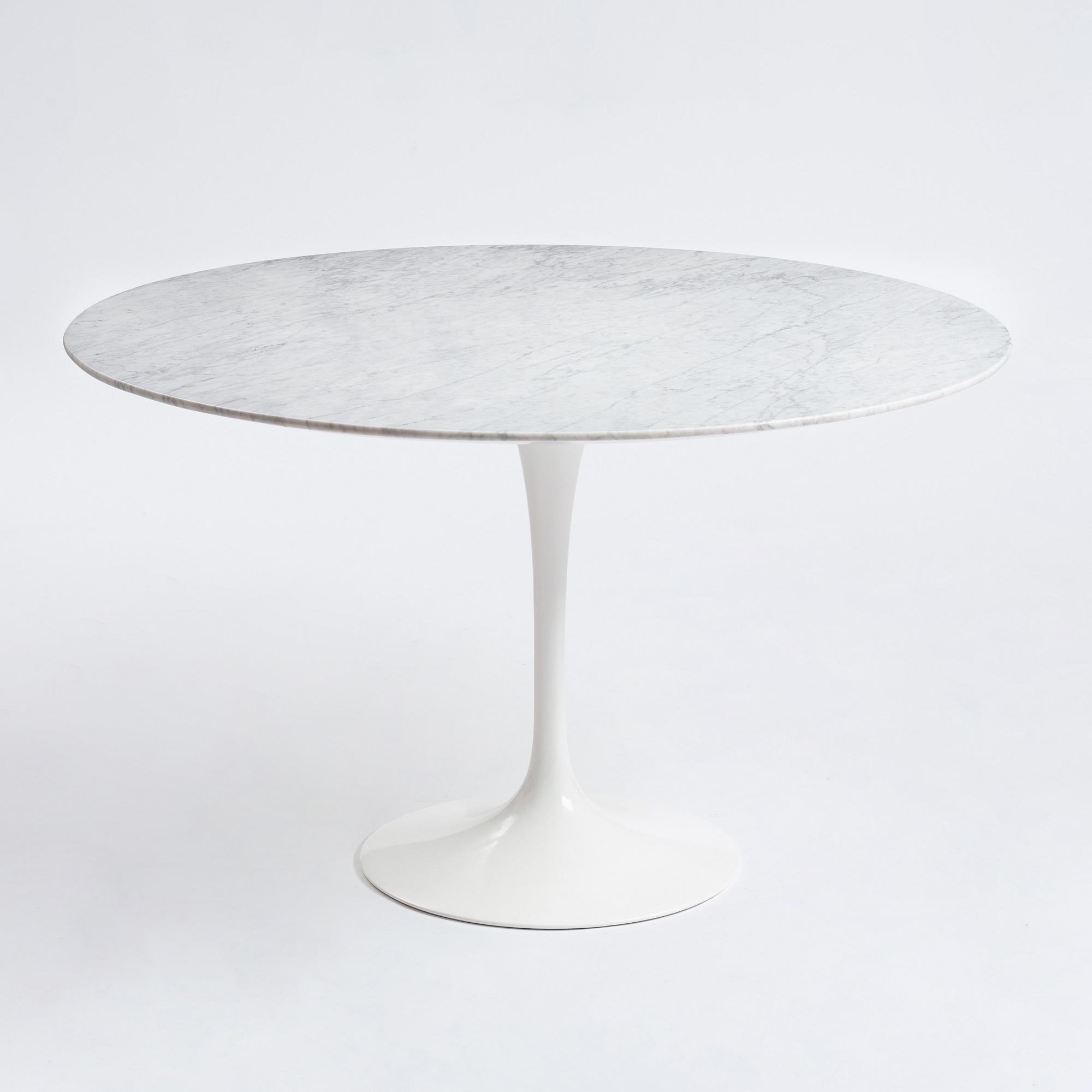 Eero Saarinen, a circular marble top table and six chairs, 'Tulip', Knoll International, probably 1960s.