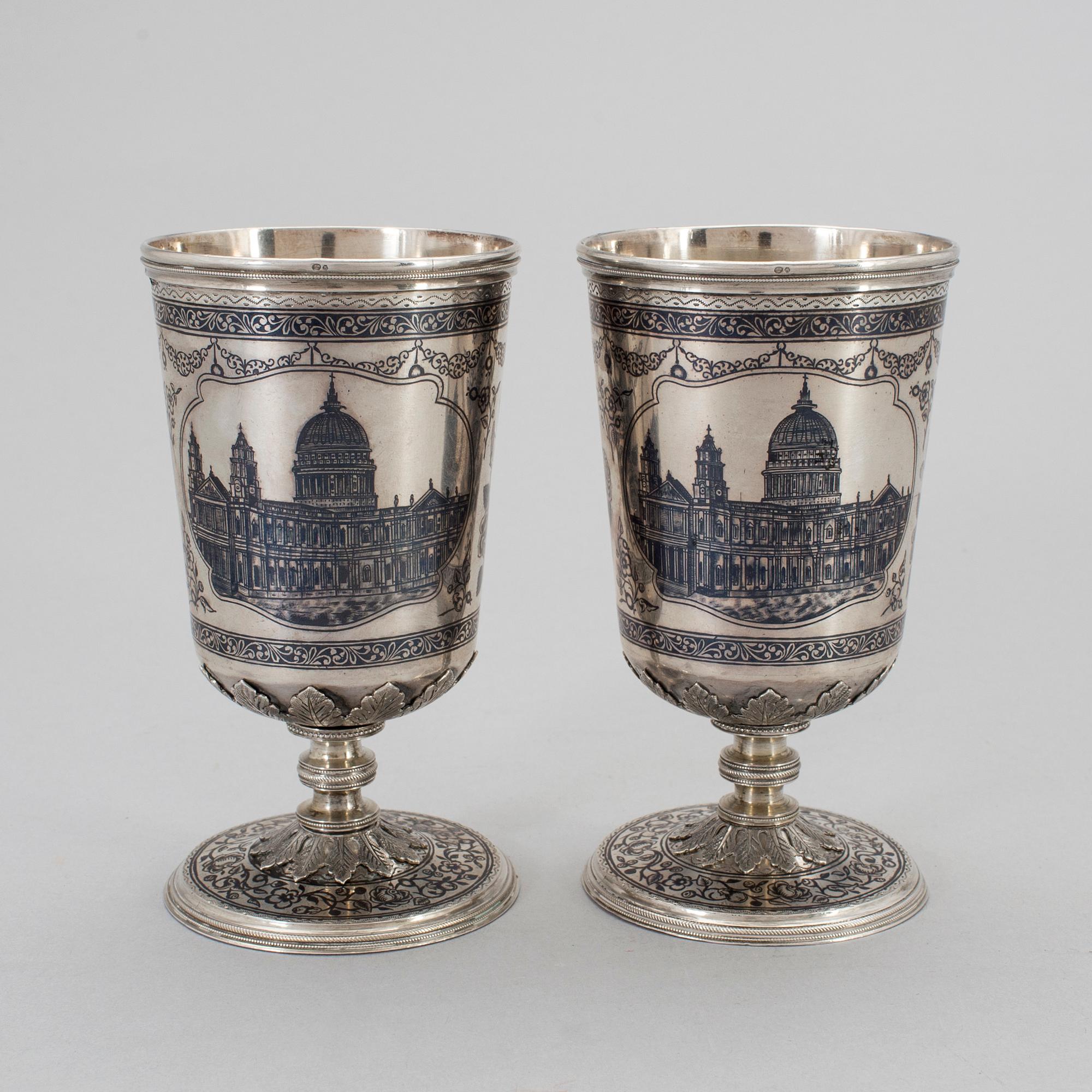 TWO GREEK SILVER GOBLETS,  with Swedish import marks.