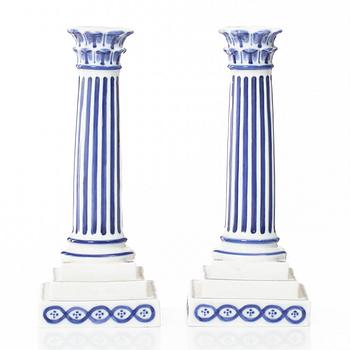 A pair of 'Blue Fluted' porcelain candlesticks, model 2119, Royal Copenhagen, Denmark 1889-1922.