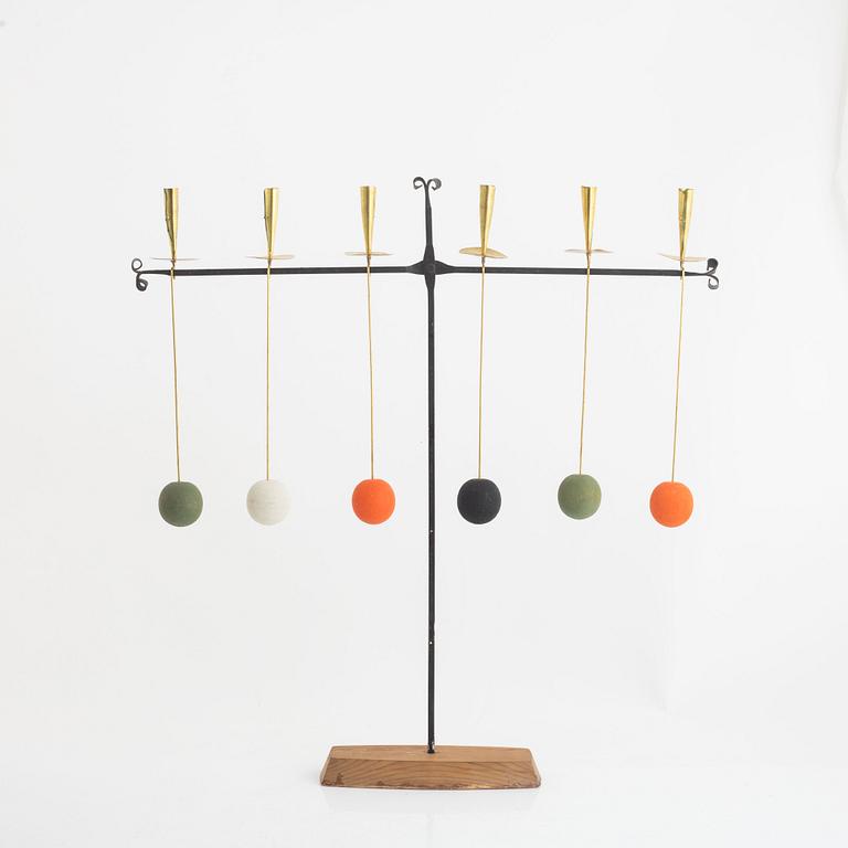 Thomas Hellström, a wrought iron and brass candelabrum from THO Hantverk Rättvik, Bleckogården, 1950's.