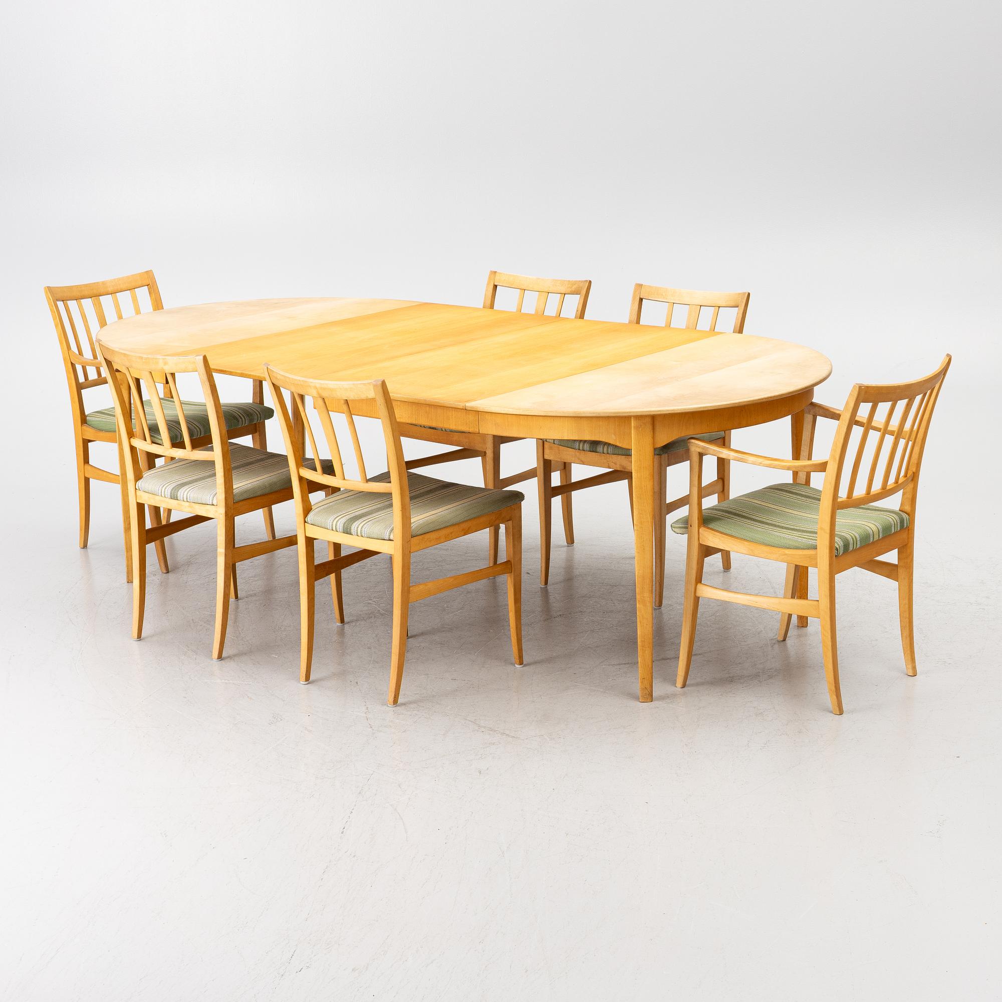 Carl Malmsten, Dining table and four plus two chairs, "Talavid", OH. Sjögren, Tranås.