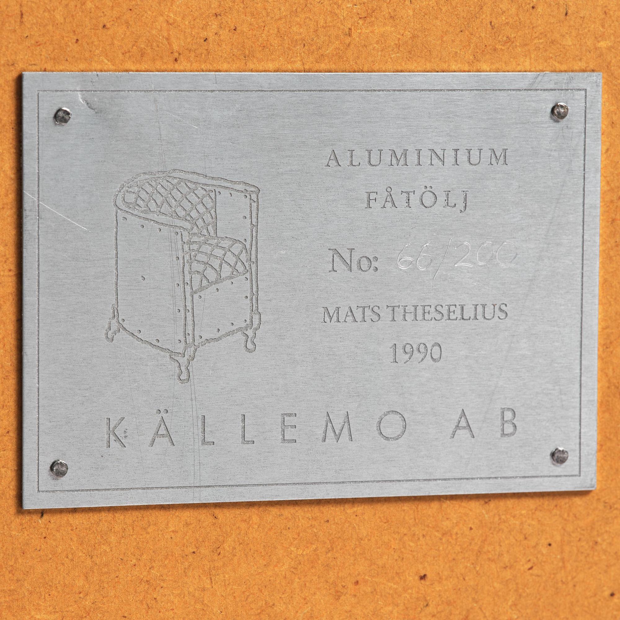 Mats Theselius, an "Aluminiumfåtölj" armchair, ed. 66/200, Källemo, Värnamo, post 1990.