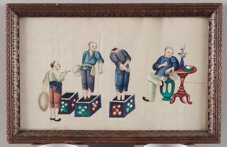 GOUACHER,14 stycken. Qingdynastin sent 1800-tal.