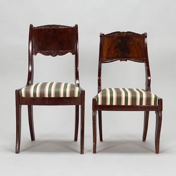 Seven mahogany veneered Empire style chairs, Russia / the Baltics, mid 19th century.