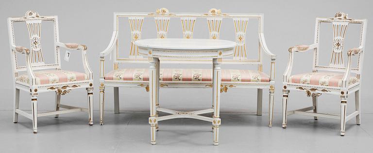 SALONGS-/MATSALSGRUPP, 10 delar, gustaviansk stil av Lindometyp, tidigt 1900-tal.