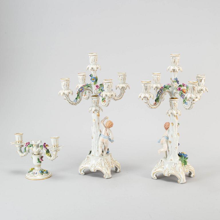 An six piece assembled porcelain garniture, Dresden, mid 20th century.