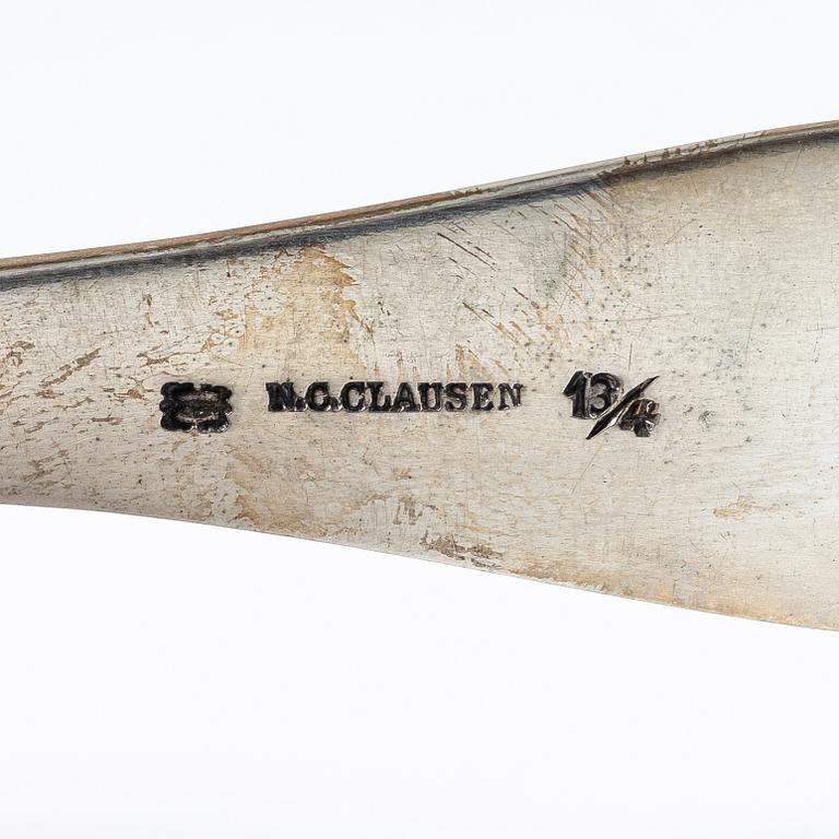 A Danish silver serving spoon, mark of Niels Christopher Clausen, Odense, around the mid-19th century.