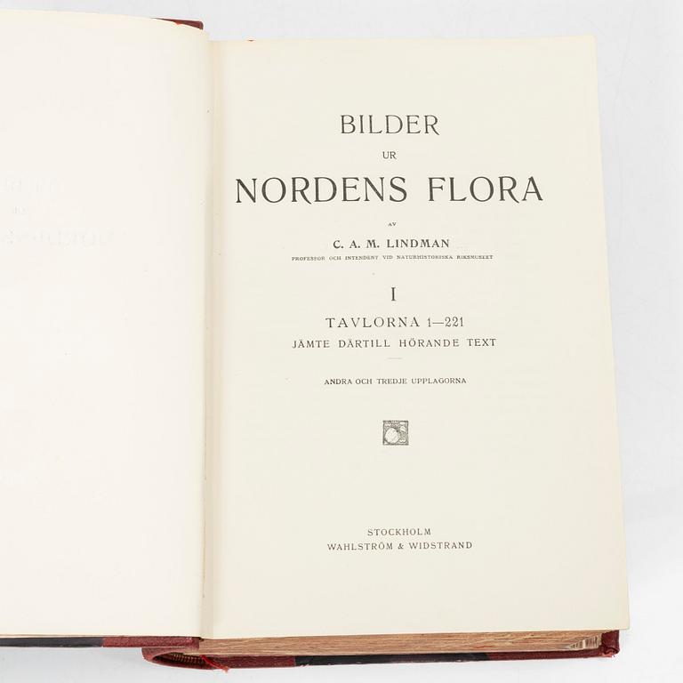 C.A.M Lindman, books, 3 volumes, "Bilder ur Nordens Flora",  Wahlström & Widstrand, 1922-1926.