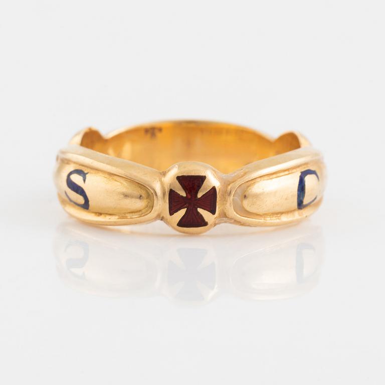 Ring, Freemasonry ring, 18K gold and enamel.