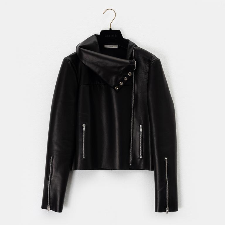 Céline, A black leather jacket, size 38.