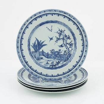 Four blue and white plates, China, Qing dynasty, Qianlong (1736-95).