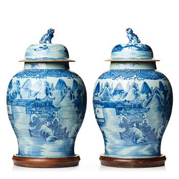 A pair of large blue and white jars with covers, Qing dynasty, Qianlong (1736-95).