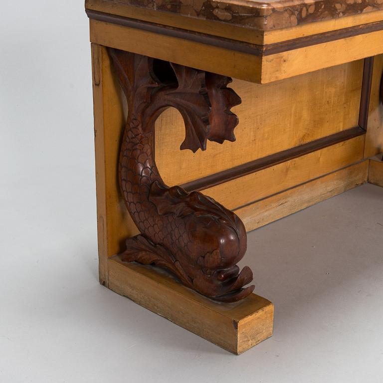 An Empire style mirror with console table, 19th century, probably Finland.