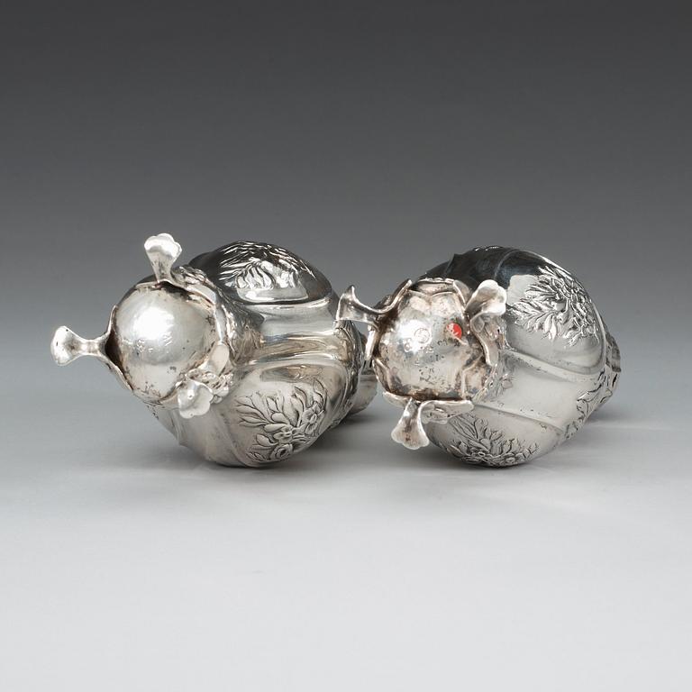 A Swedish 18th century silver sugar-casters, marked Lorentz Lindgren, Borås 1779, and one later copy with false marks.