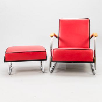Pauli Blomstedt and Bert Uffermann, armchair and footstool, 'Post Deco' Collection, Adelta 1980s.
