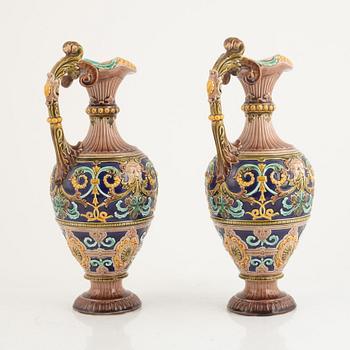 A pair of majolica jugs, Rörstrand, late 19th century.