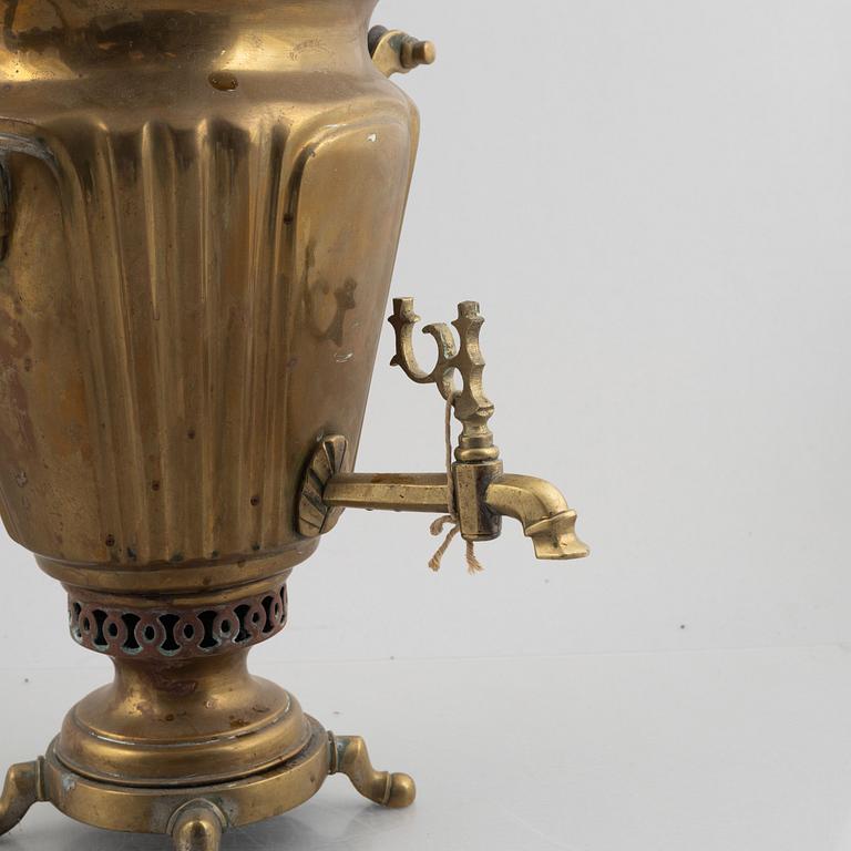 A Russian brass samovar, around 1900.