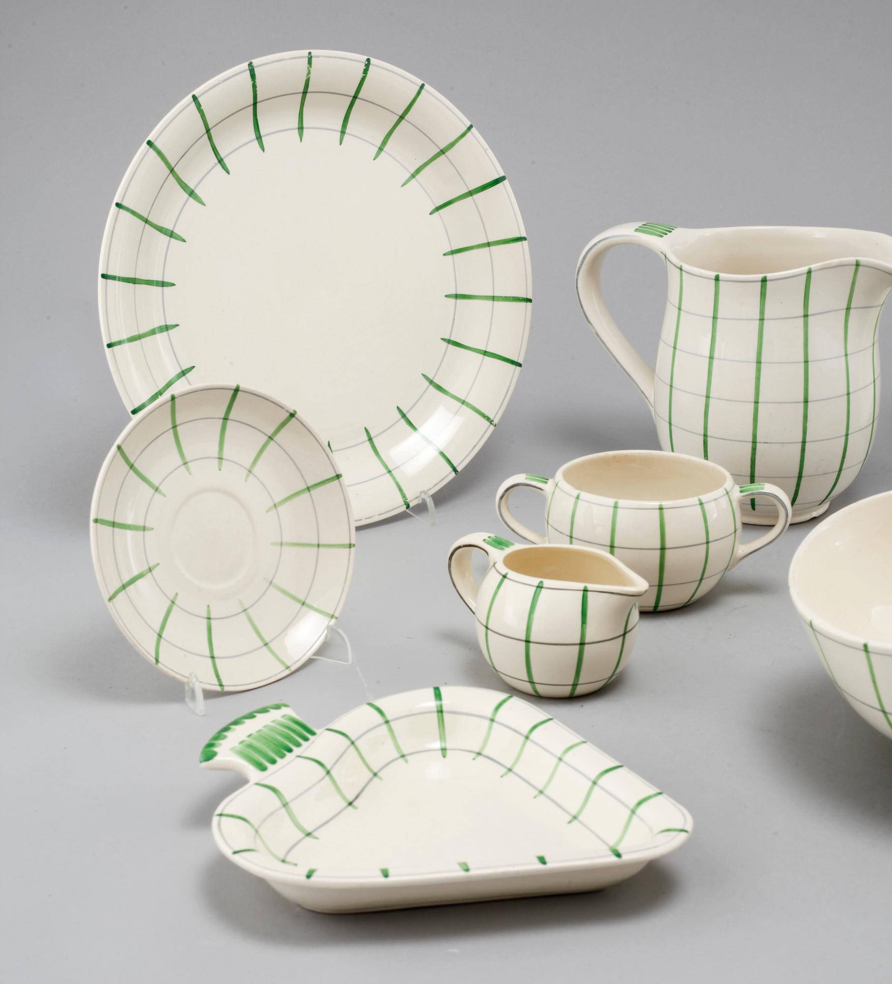 An earthenware tableware set of 62 pcs, 'Spaljé', designed by Wilhelm Kåge for Gustavsberg, around mid 20th century.