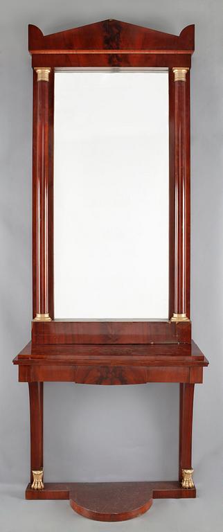 SPEGEL MED KONSOLBORD, empire, 1800-talets första hälft.