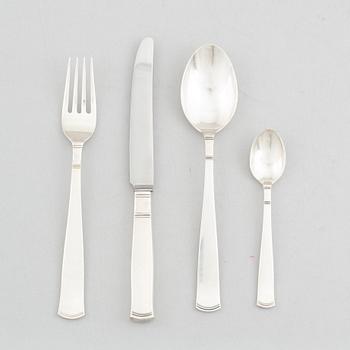 Jacob Ängman, bestickservis, 44 delar, silver, modell "Rosenholm", GAB, Stockholm, bl.a. 1965.