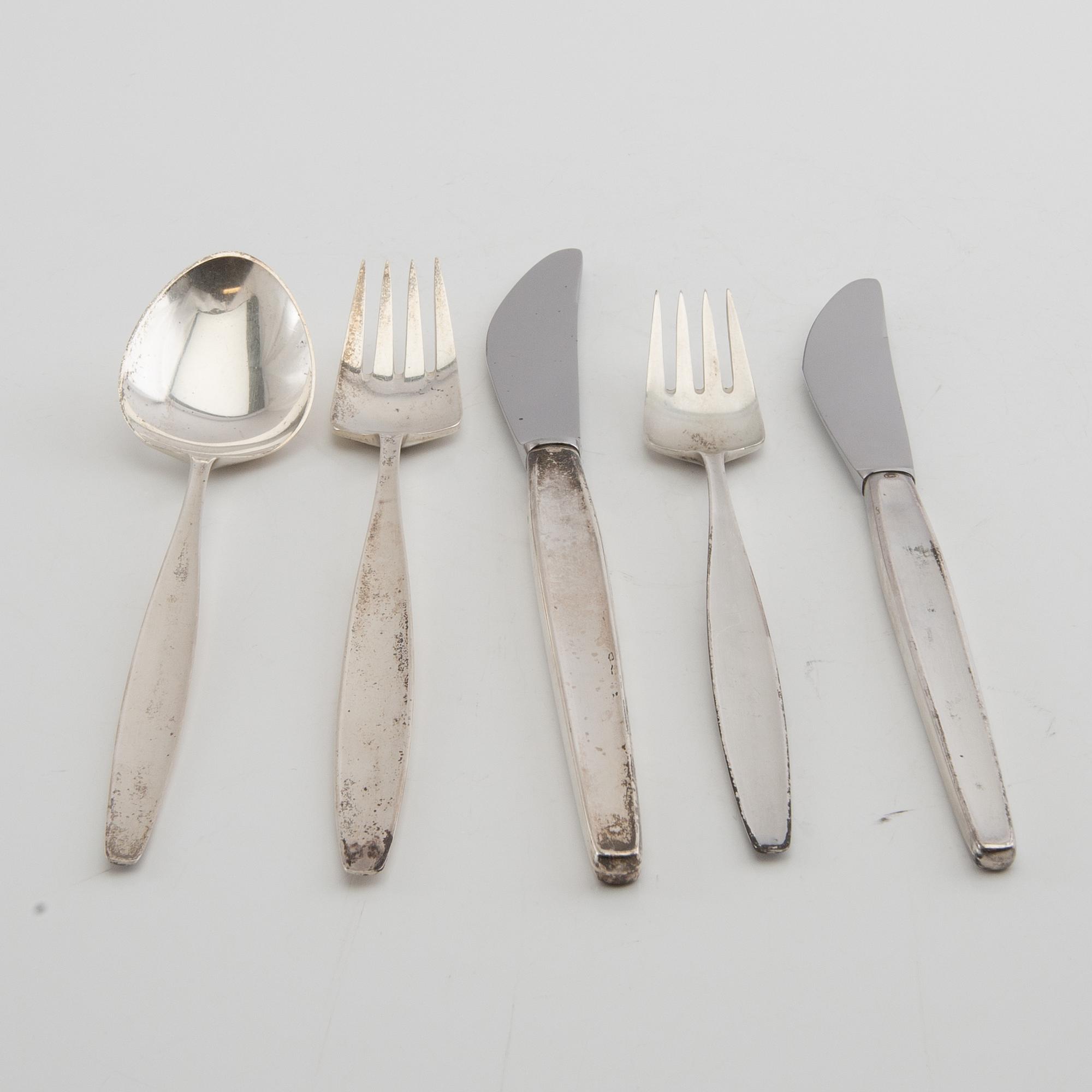 Tias Eckhoff, Cutlery 43 pcs "Cypress" sterling silver by G Jensen Denmark.