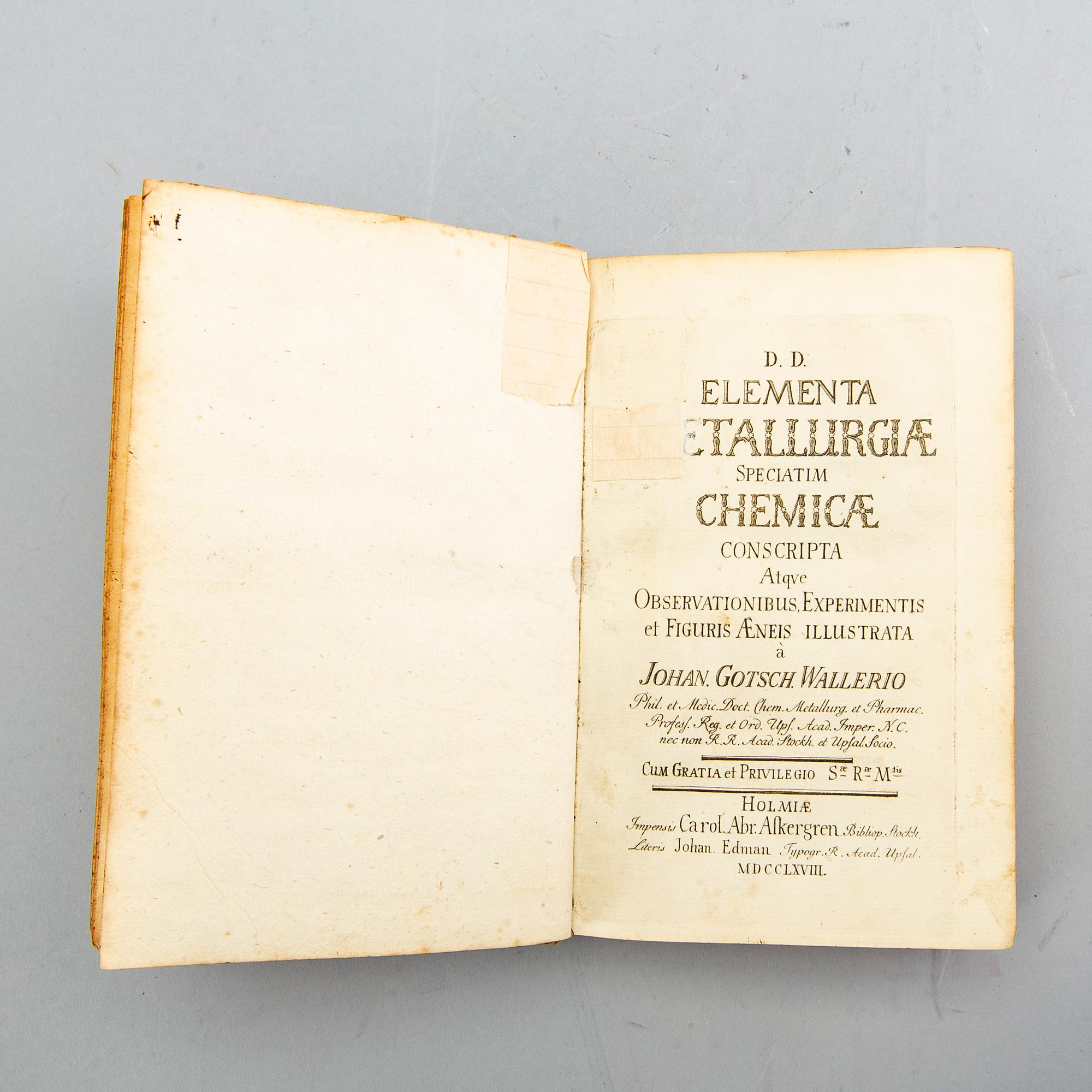 Johan Gottschalk Wallerius, book metallurgy Stockholm 1768.