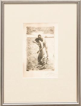 Anders Zorn, etsning signerad med blyerts.