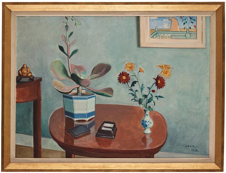 Einar Jolin, Still life with flowers on table.