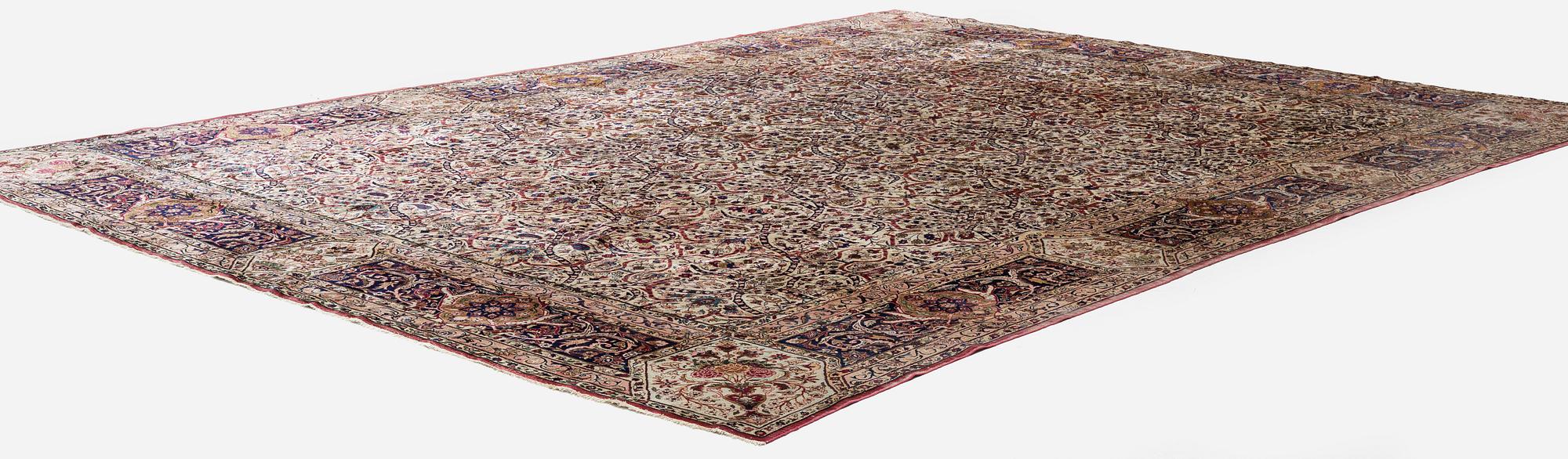 An antique silk Keshan of 'Arabesque' design, Central Persia, c. 410 x 297 cm.