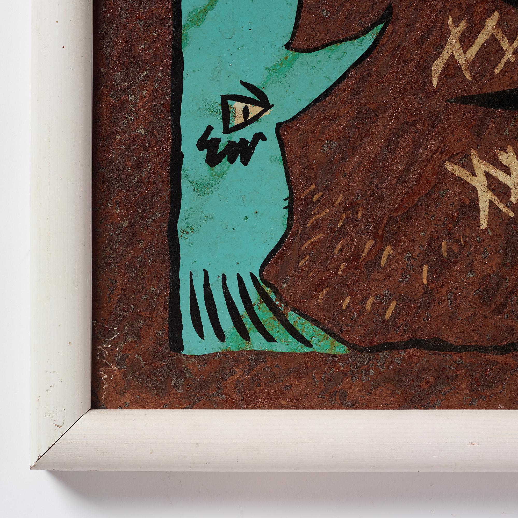 Erik Dietman, mixed media on copper sheet, signed.