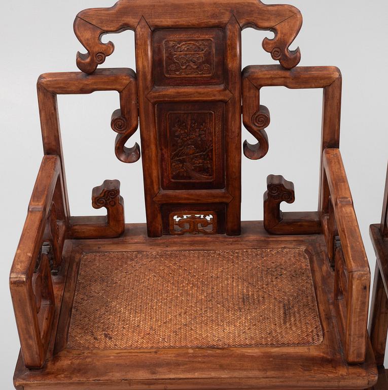 A pair of hardwood chairs, China, early 20th century.