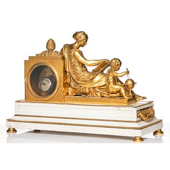 A monumental Louis XVI-style marble and ormolu mantel clock 'à la Geoffrin', first part of the 19th century.