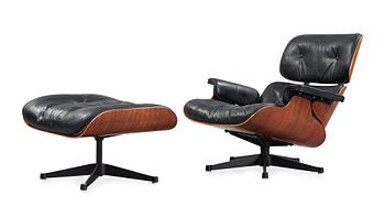 A Charles & Ray Eames 'Lounge Chair and ottoman', Herman Miller, probably 1950's-60's.