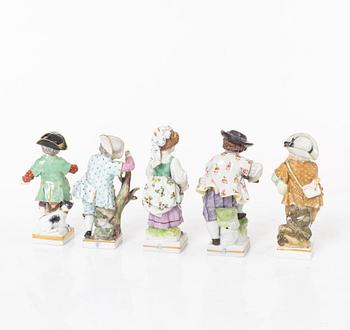 Six porcelain figurines, Meissen, Berlin and Vienna.