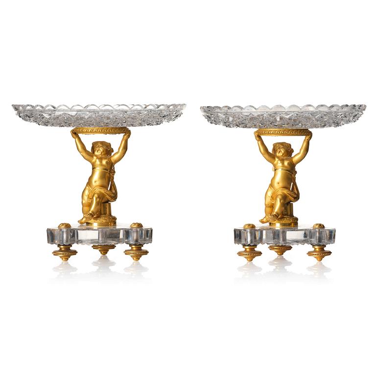 A pair of gilt-bronze and cut glass Louis XVI-style tazze by Baccarat, Paris, late 19th century.