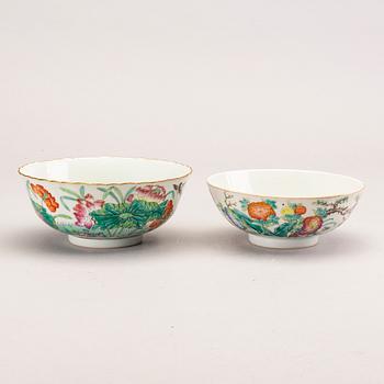 Two famille rose bowls, late Qing dynasty.