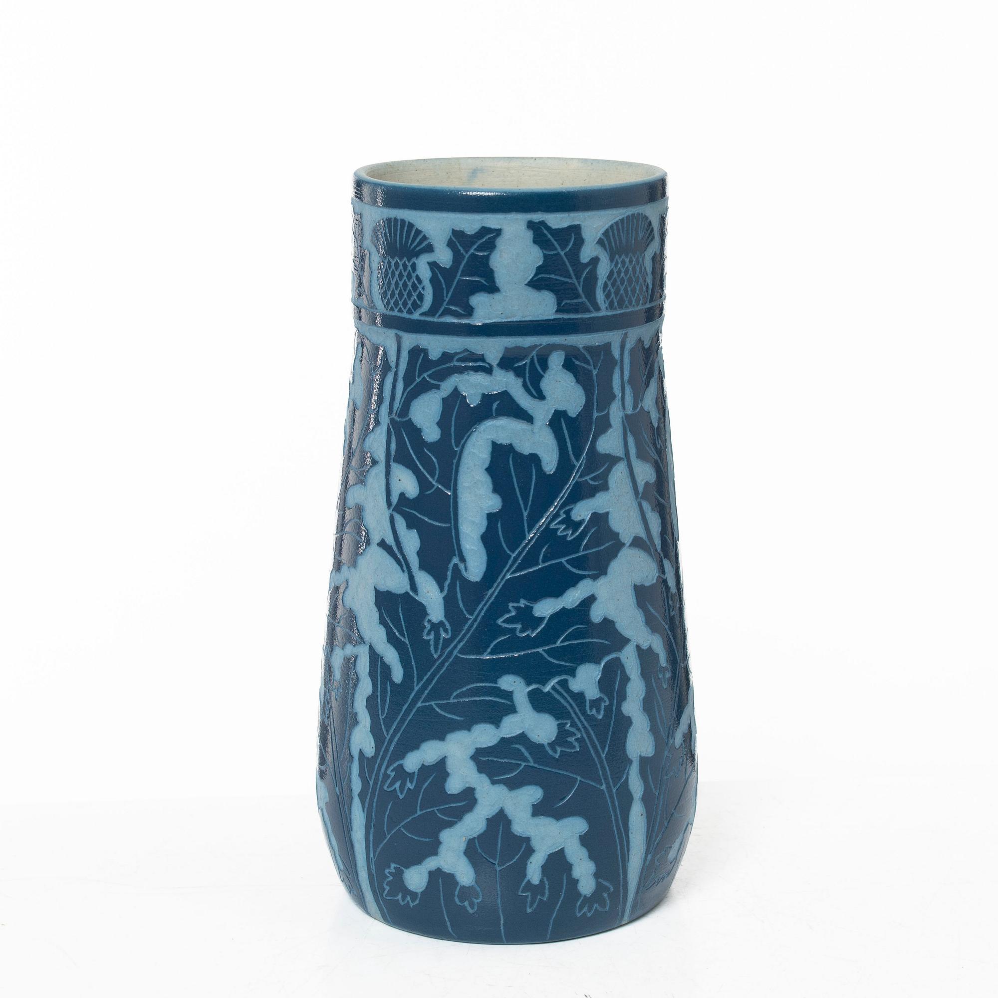 Vase, stoneware, sgraffito technique, Göteborg 1920, monogram signed A.N.