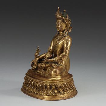 A seated gilt bronze figure of Amitayus, presumably late Qing dynasty/20th Century.