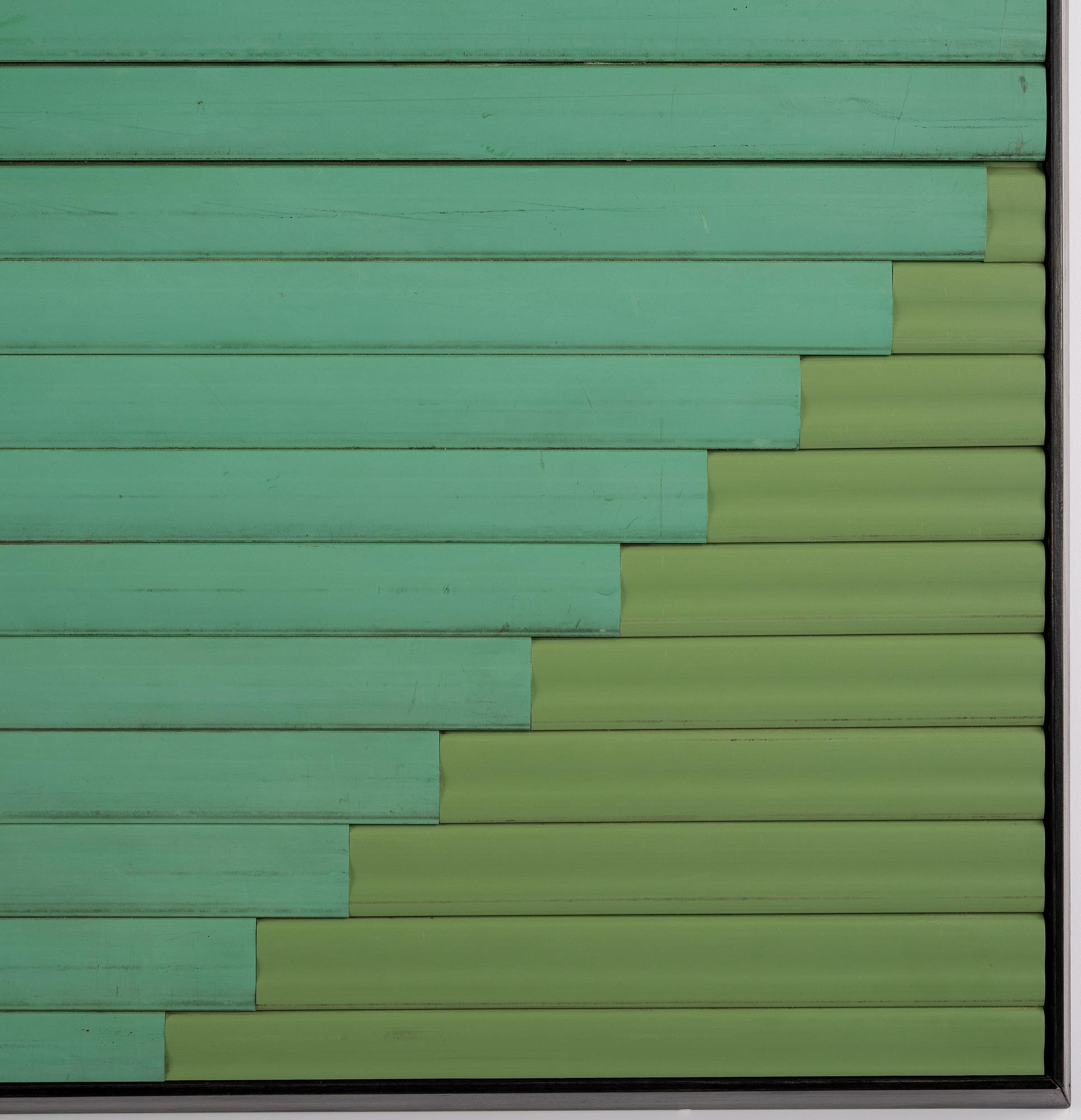 Alek O, painted plastic shutters, executed in 2014.