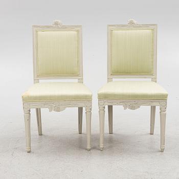 A set of five late-Gustavian chairs from Lindome, late 18th century.