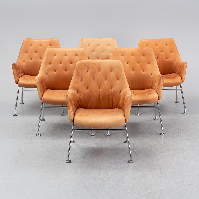 Six leather armchairs, 'Mirja', by Bruno Mathsson for Dux.