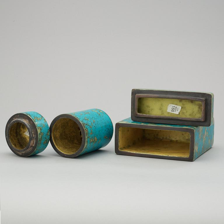 Two Hans Hedberg faience boxes, Biot, France.