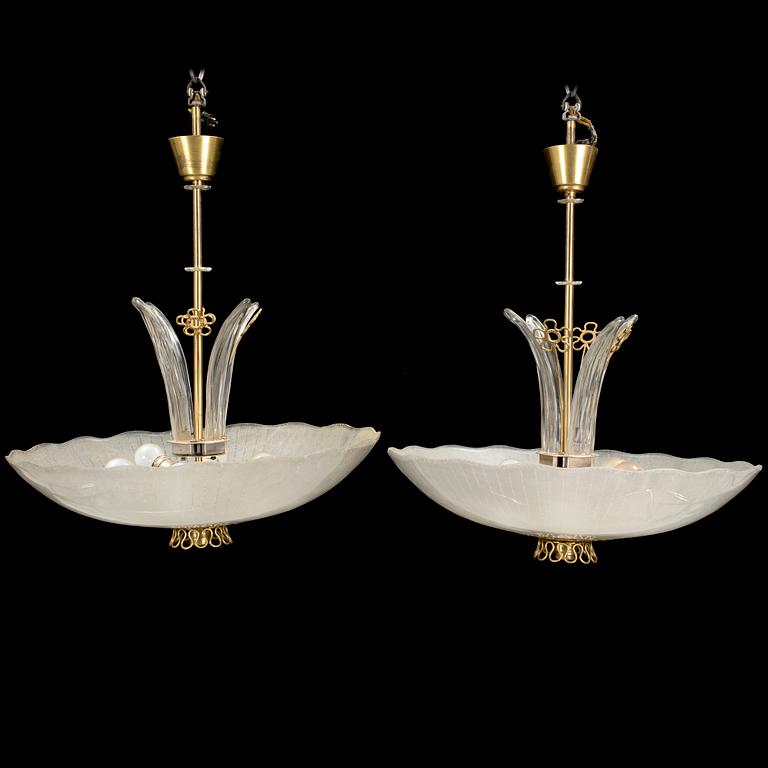 A pair of 1940´s Orrefors ceiling lamps.